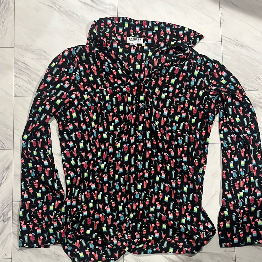 Express Black Blouse with Colorful Print